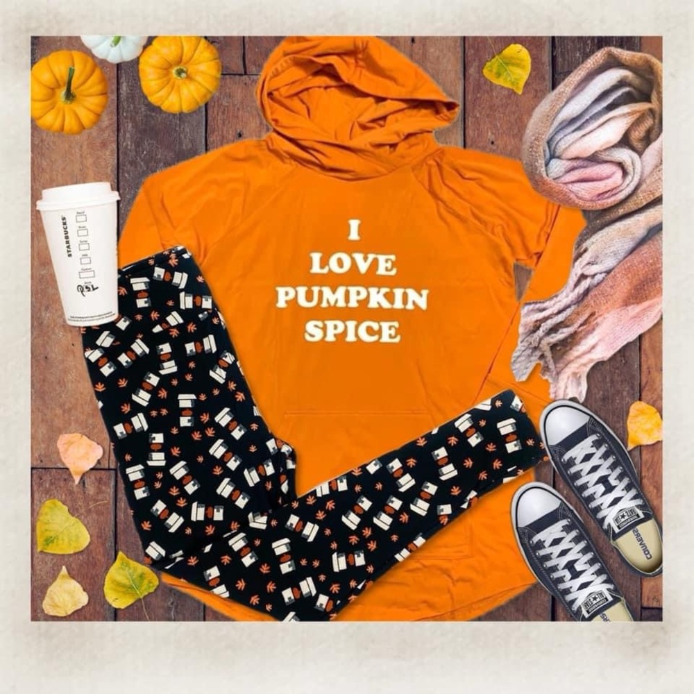 Lularoe I Love Pumpkin Spice Burnt Orange Thin Hoodie XL